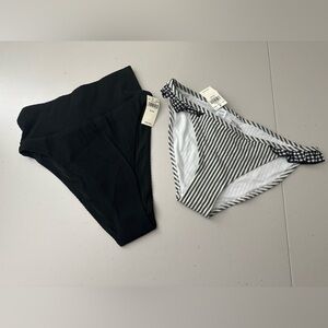 Aerie Swim Bottom Bundle High Cut Cheeky Black Rib Black White Stripe Bikini XXS